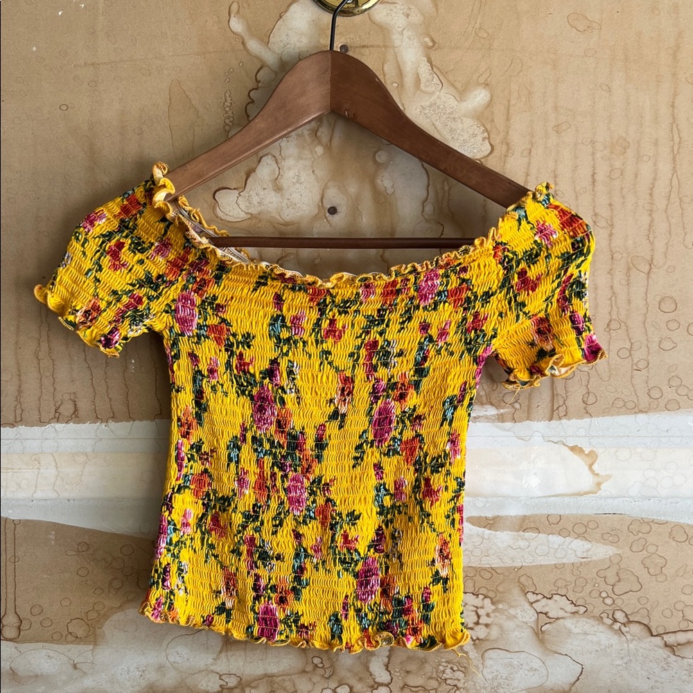 Heart Hips Yellow Floral Smocked Blouse